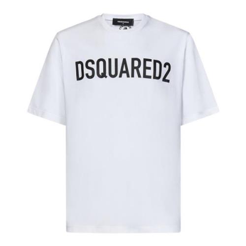 Wit Logo Loose Fit T-shirt Dsquared2 , White , Heren