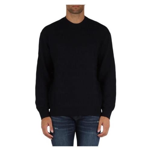 Virgin Wool Logo Sweater Geribbelde Manchetten Emporio Armani , Blue ,...