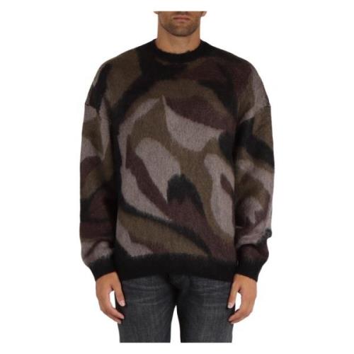 Camouflage Wollen Crewneck Trui Emporio Armani , Black , Heren