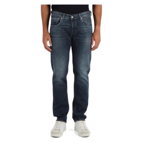 Straight Fit Jeans Vijf Zakken Grover Replay , Blue , Heren