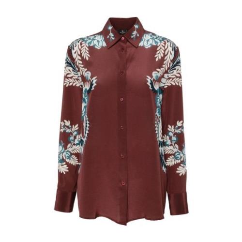 Rode Bloemenprint Zijden Overhemd Etro , Red , Dames