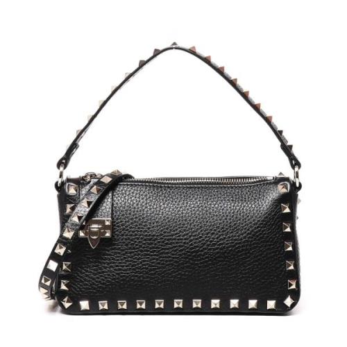 Zwarte Leren Schoudertas met Studs Valentino Garavani , Black , Dames