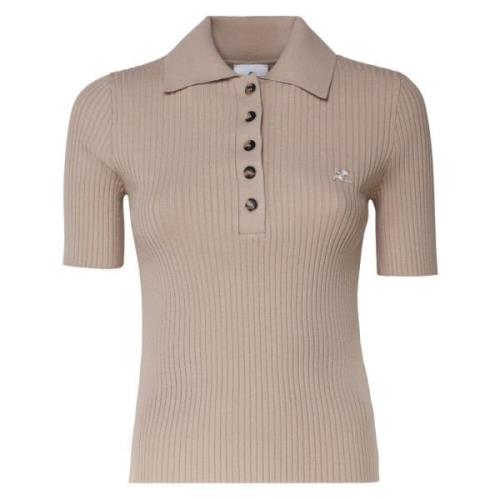 Beige Geribbeld Poloshirt met Knopen Courrèges , Brown , Dames