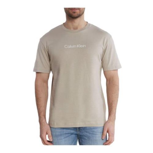 Logo Katoenen TShirt - Beige Ronde Hals Korte Mouw Calvin Klein , Beig...