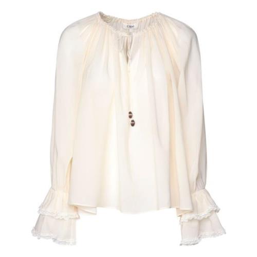 Witte Katoenen Blouse met Ruches Chloé , White , Dames