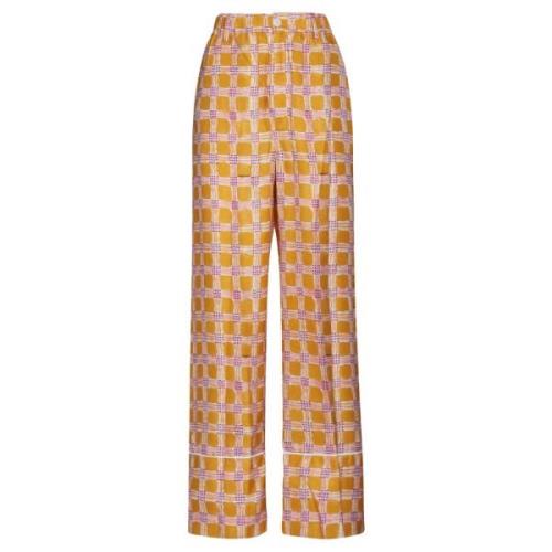 Zijden Check Fields Print Pyjama-Style Broek Marni , Orange , Dames