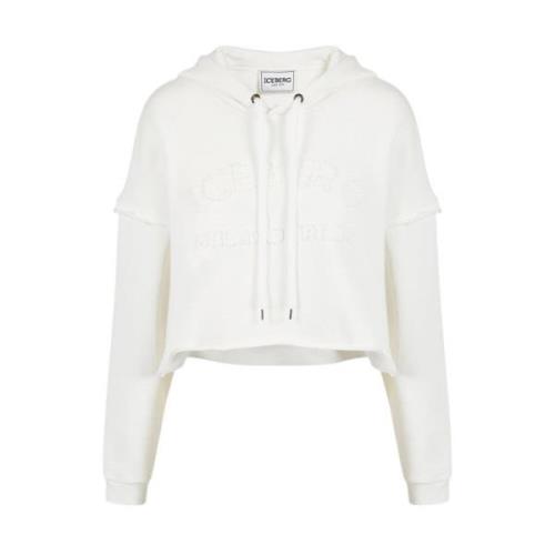 Geborduurde Crop Hoodie Sweatshirt Iceberg , Beige , Dames