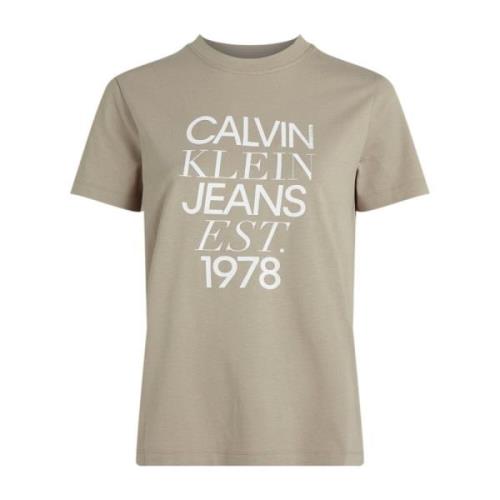 Logo Print Katoenen T-shirt - Beige Calvin Klein , Beige , Dames