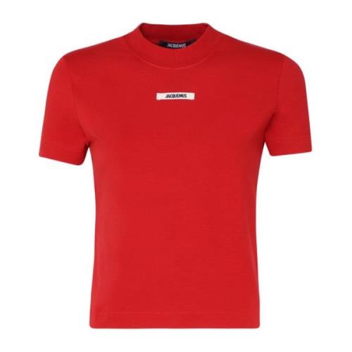 Rode Katoenen T-shirt Ronde Kraag Korte Mouwen Jacquemus , Red , Dames