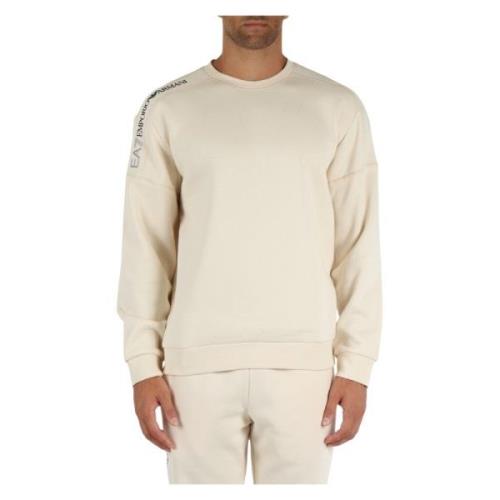 Katoen Logo Sweater Emporio Armani EA7 , Beige , Heren