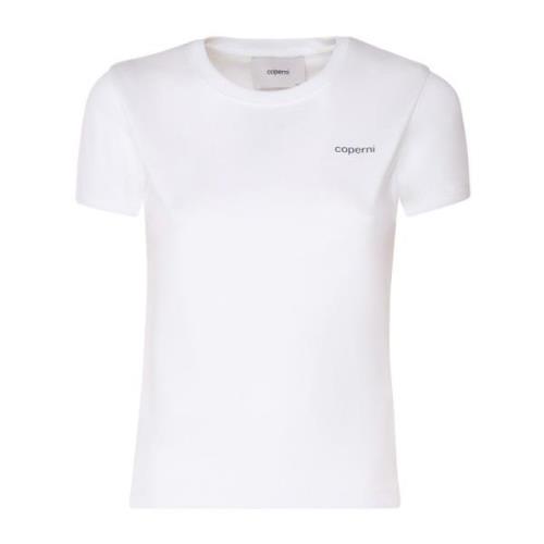 Witte Katoenen T-shirt met Ronde Kraag Coperni , White , Dames