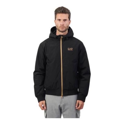 Zwarte Lichtgewatteerde Hoodie Jas Emporio Armani EA7 , Black , Heren