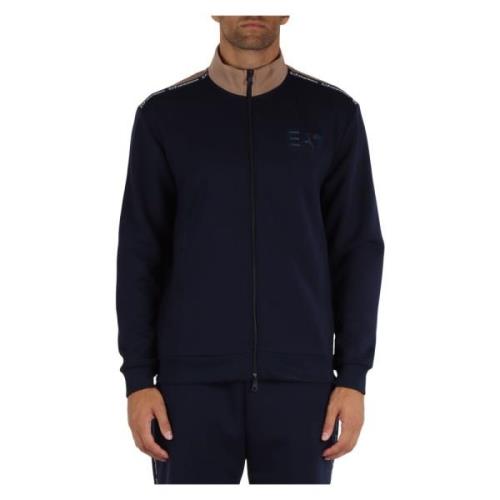 Contrast Rits Viscose Sweater Emporio Armani EA7 , Blue , Heren