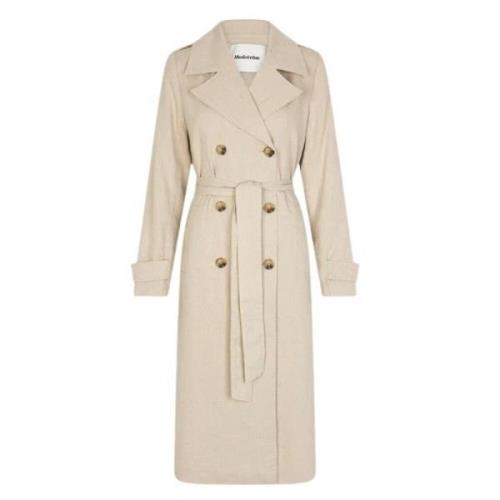 Linnen Trenchcoat Stijl Jas Modström , Beige , Dames