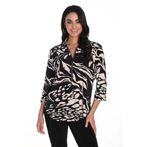 Champagne Blouse met ¾ Mouwen en V-Hals Frank Lyman , Black , Dames