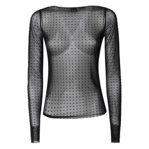 Zwarte Mesh Trui met Strass Pinko , Black , Dames