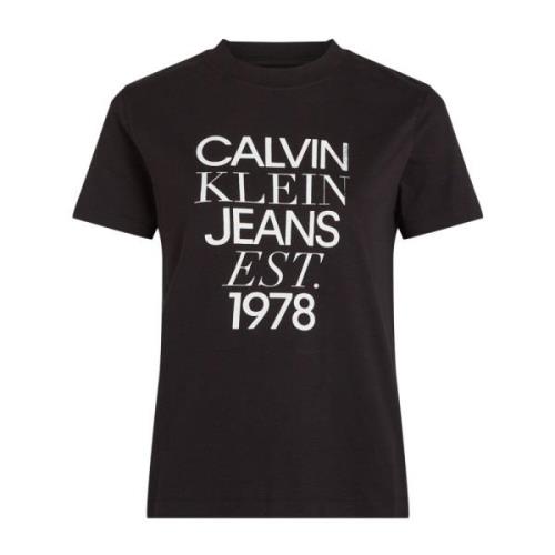 Zwart Logo Print Katoenen T-Shirt Calvin Klein , Black , Dames