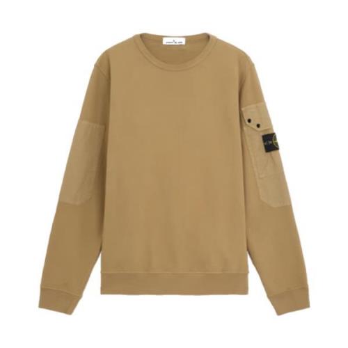 Geborsteld katoenen fleece trui met zakken Stone Island , Beige , Here...