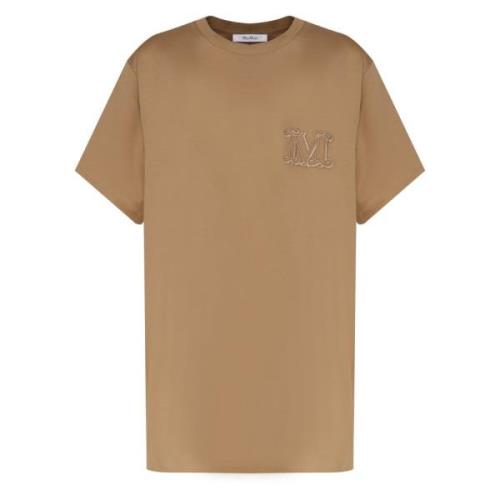 Bruine Katoenen T-shirt met Logo Max Mara , Brown , Dames