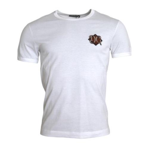 Wit Logo Geborduurd Katoenen T-Shirt Dolce & Gabbana , White , Heren