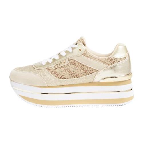 Beige Sneakers met 4G Logo Print Guess , Beige , Dames