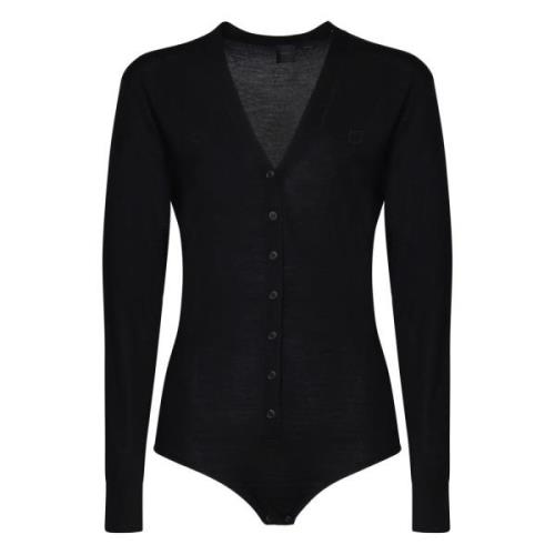 Zwarte Wol V-Hals Bodysuit Pinko , Black , Dames