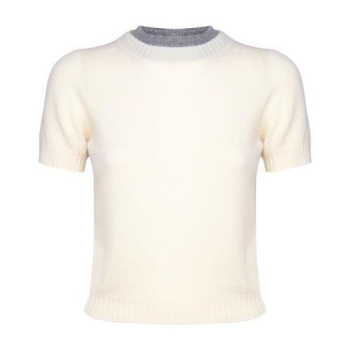 Witte Katoenen T-shirt Ronde Kraag Boter Pinko , White , Dames