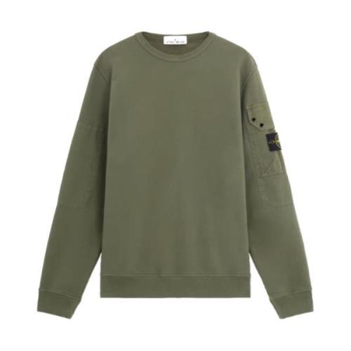 Geborstelde katoenen fleece trui met zakken Stone Island , Green , Her...