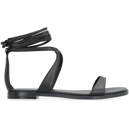 Leren Strik Platte Sandalen Michael Kors , Black , Dames