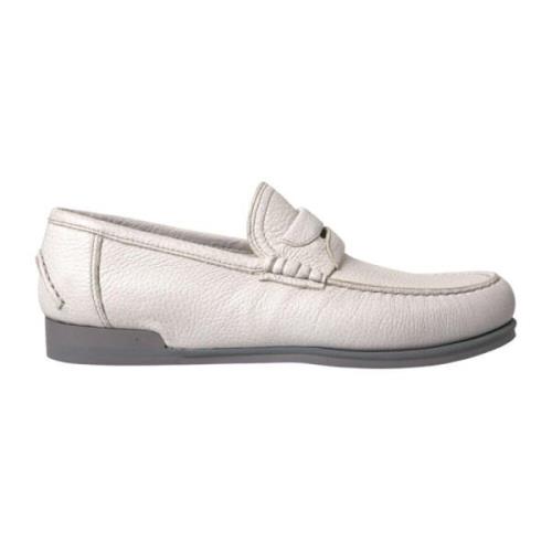 Wit Grijs Leren Slip-On Loafers Dolce & Gabbana , White , Heren