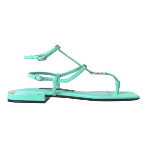 Groene leren enkelband platte sandalen Dolce & Gabbana , Blue , Dames