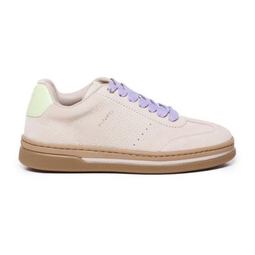 Beige Trainers Sneakers Borduursel Logo Veters Pinko , Beige , Dames