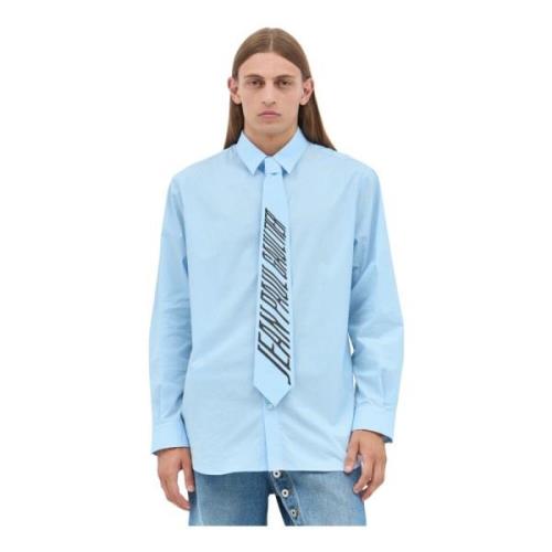 Logo-Print Stropdas Poplin Shirt Jean Paul Gaultier , Blue , Heren