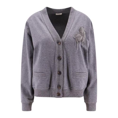 Monili Detail Katoenen Vest Brunello Cucinelli , Gray , Dames