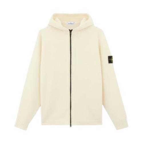 Capuchon Lamswol Volledige Rits Cardigan Stone Island , Beige , Heren