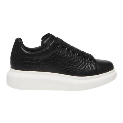 Zwarte Leren Sneakers Ronde Neus Alexander McQueen , Black , Dames