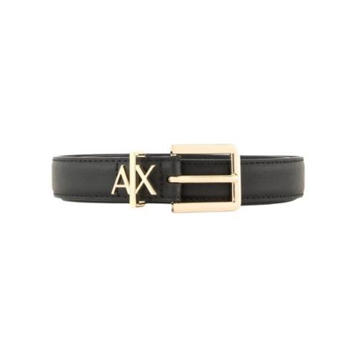 Zwarte Leren Riem met Gouden Logo Armani Exchange , Black , Dames