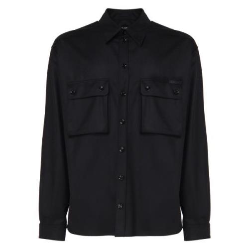 Zwarte Wol Italiaanse Kraag Shirt Dolce & Gabbana , Black , Heren