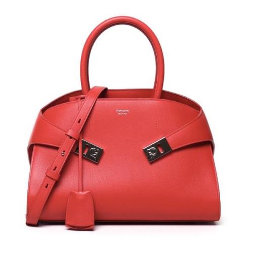 Rode Kalfsleren Tas met Zilveren Details Salvatore Ferragamo , Red , D...