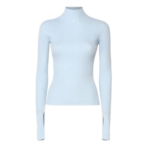 Geribbelde Wol Katoen Trui Hoge Kraag Courrèges , Blue , Dames