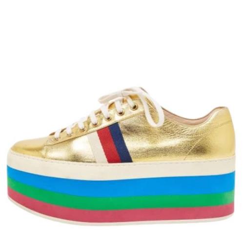 Pre-owned Leather sneakers Gucci Vintage , Yellow , Heren