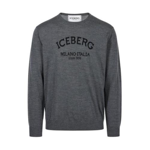 Logo Crew-neck Sweater Grijs Regular Fit Iceberg , Gray , Heren