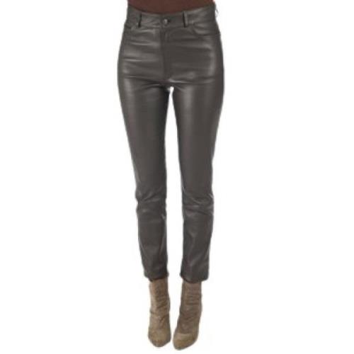 Bruine Stretch Leren Broek Eco-vriendelijk La Canadienne , Brown , Dam...