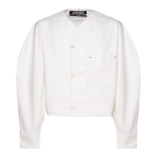 Witte V-hals Ballonmouw Shirt Jacquemus , White , Heren