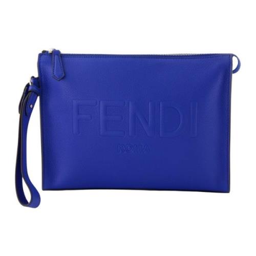 Blauwe Leren Clutch Herfst-Winter 2024 Fendi , Blue , Heren