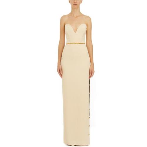 Rode Loper Crepe Jurk Elisabetta Franchi , Beige , Dames