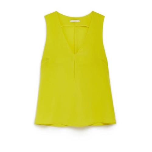 Zijden V-hals tanktop Maliparmi , Yellow , Dames