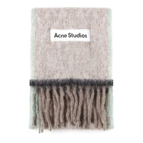 Mohair Blend Logo Sjaal Beige/Grijs Acne Studios , Gray , Unisex