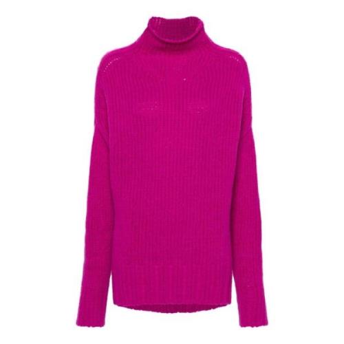 Fuchsia Gebreide Hoge Hals Sweater Lanvin , Pink , Dames