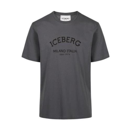 Logo Print Katoenen T-shirt Iceberg , Gray , Heren